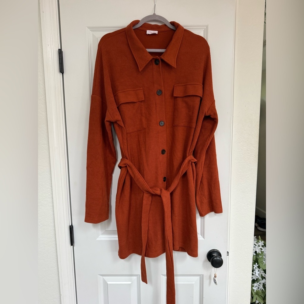 Pink Lily Orange Midi Dress with Collared Neckline